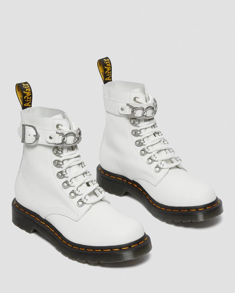 White Women's Dr Martens 1460 Pascal Chain Leather Lace Up Boots | CA 180GSO